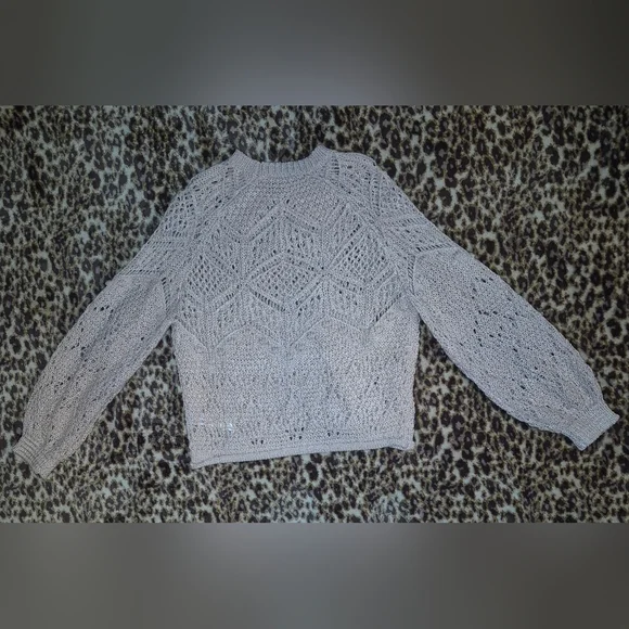 Forever 21 Pink Crochet Balloon Sleeve Top XS Like New - Picture 5 of 11